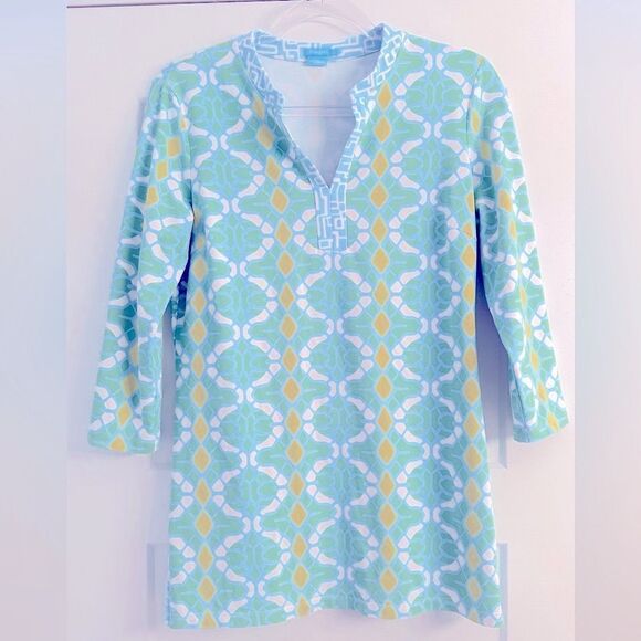 J. McLaughlin Geometric Print V neck Tunic Top - Picture 1 of 6